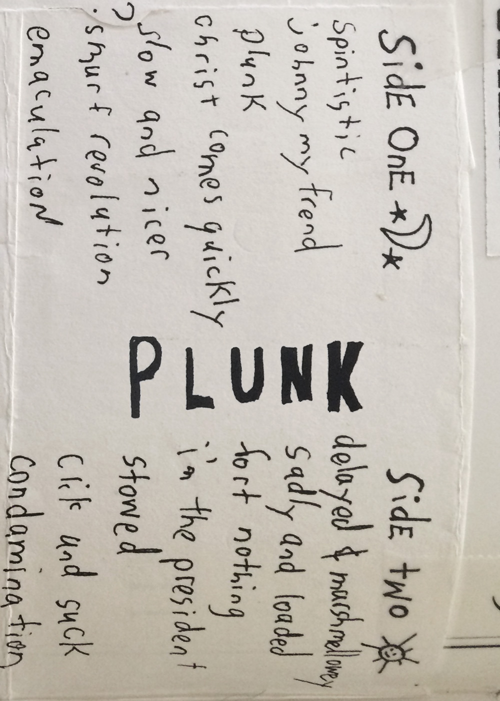 Cassette tape artwork for "Plunk"