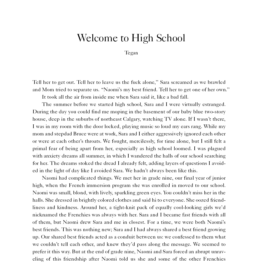 Book excerpt from Tegan and Sara's "High School" memoir