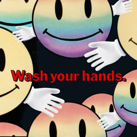 "Wash your hands" on smiley face background