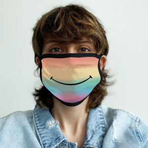 Tegan and Sara rainbow smiley facemask